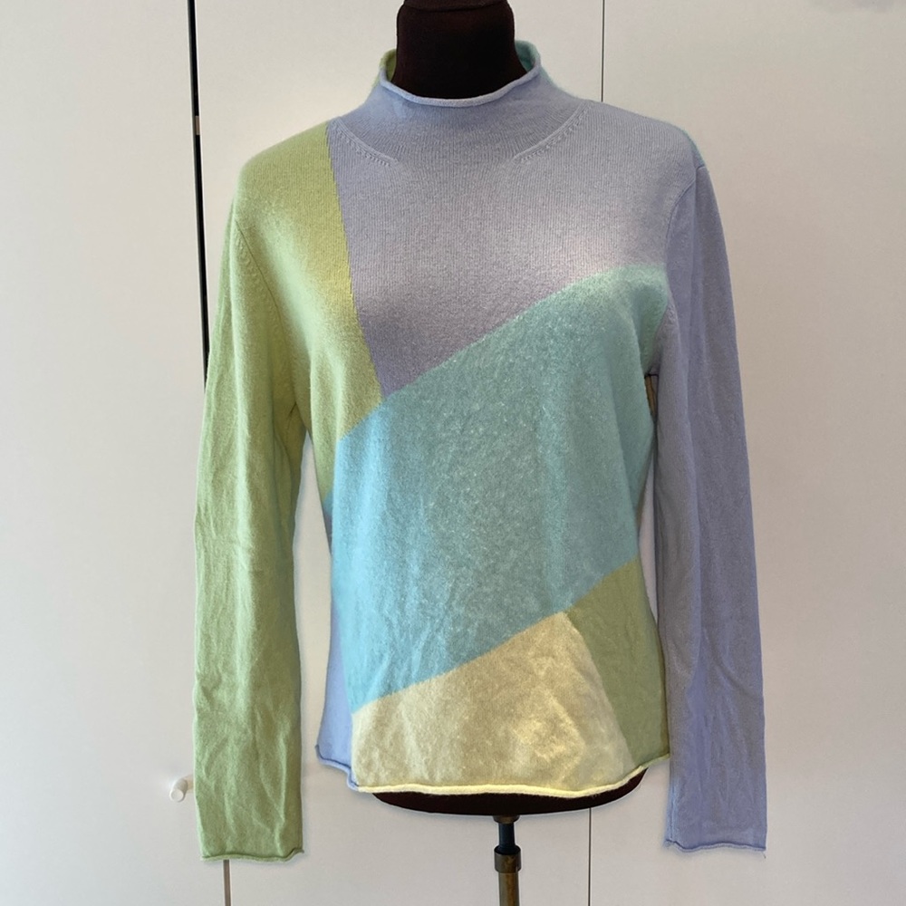 Talbots pure cashmere cowl neck colorblock sweater L